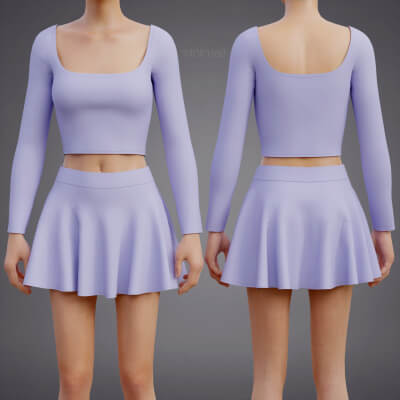 Square Neck Crop Top Circle Mini Skirt Outfit Two-Piece Set