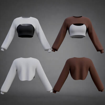 Tank Top & Crop Pullover Sweatshirt - Low-Poly Sweater