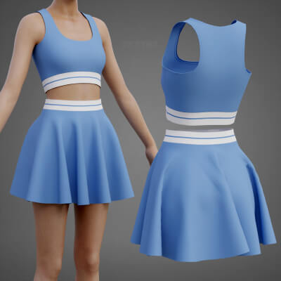 Tennis Activewear Set Sports Bra Flared Mini Skirt Clothing