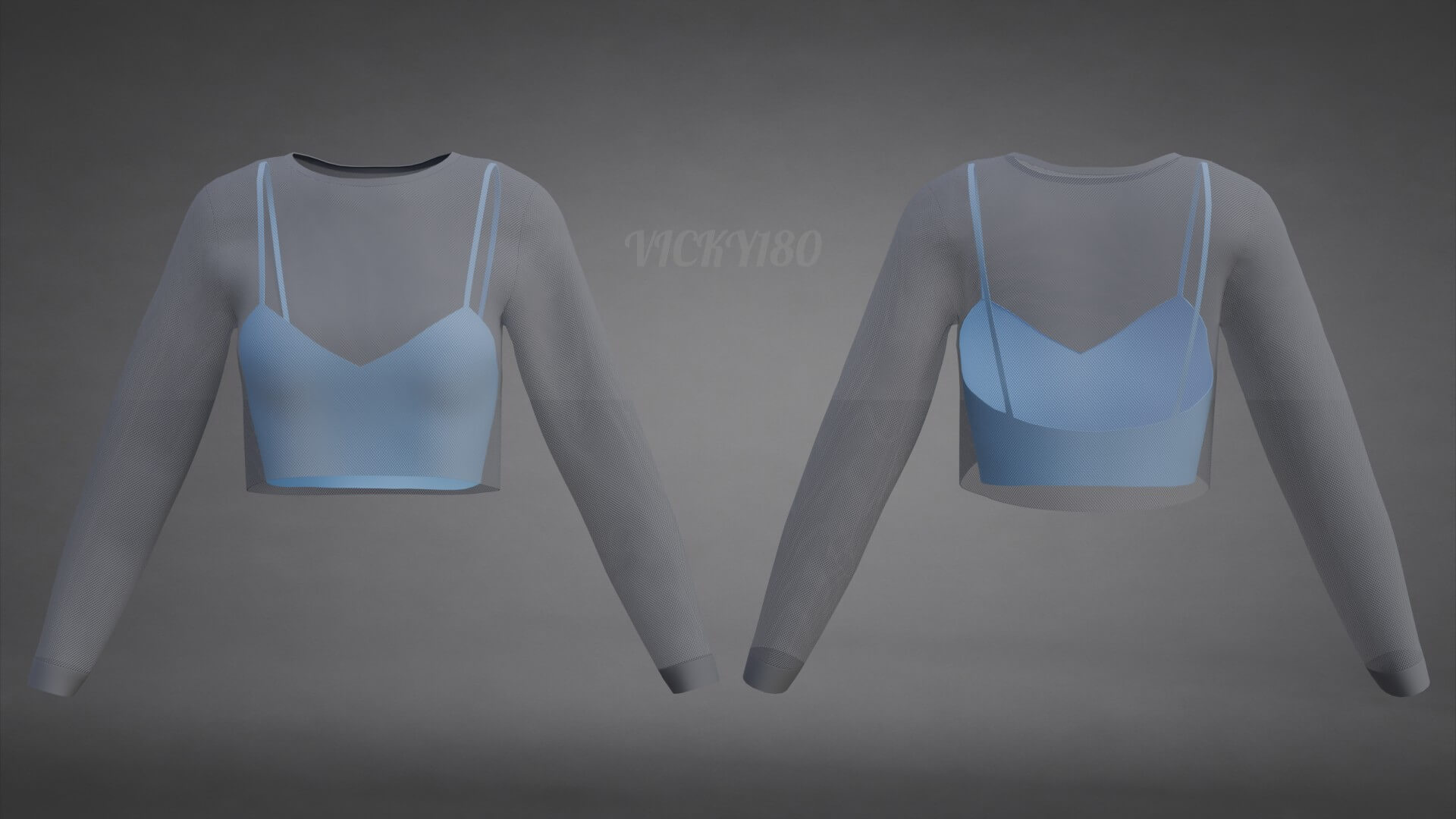 Two-Tone Mesh Crop Top & Cami Tank Top Sheer Clothing 3D Model