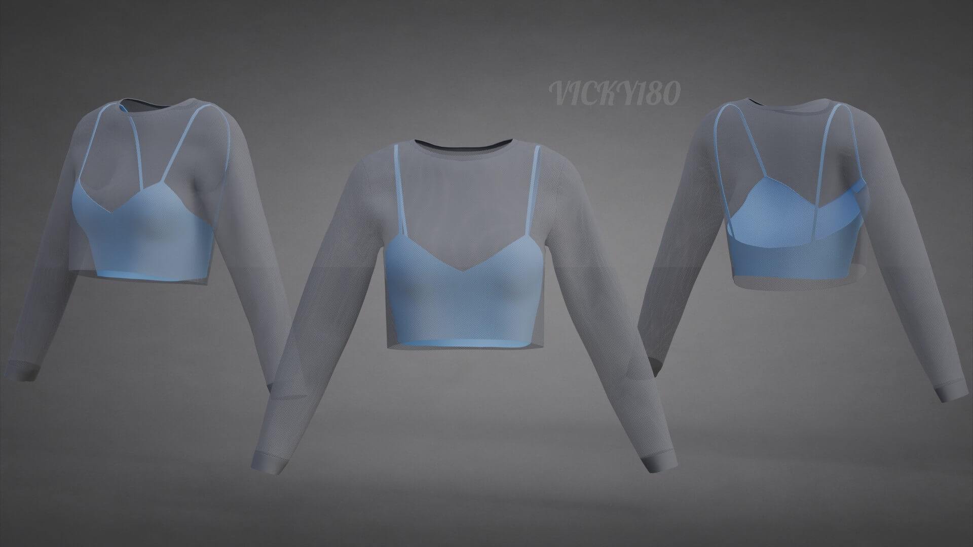 Two-Tone Mesh Crop Top & Cami Tank Top Sheer Clothing 3D Model