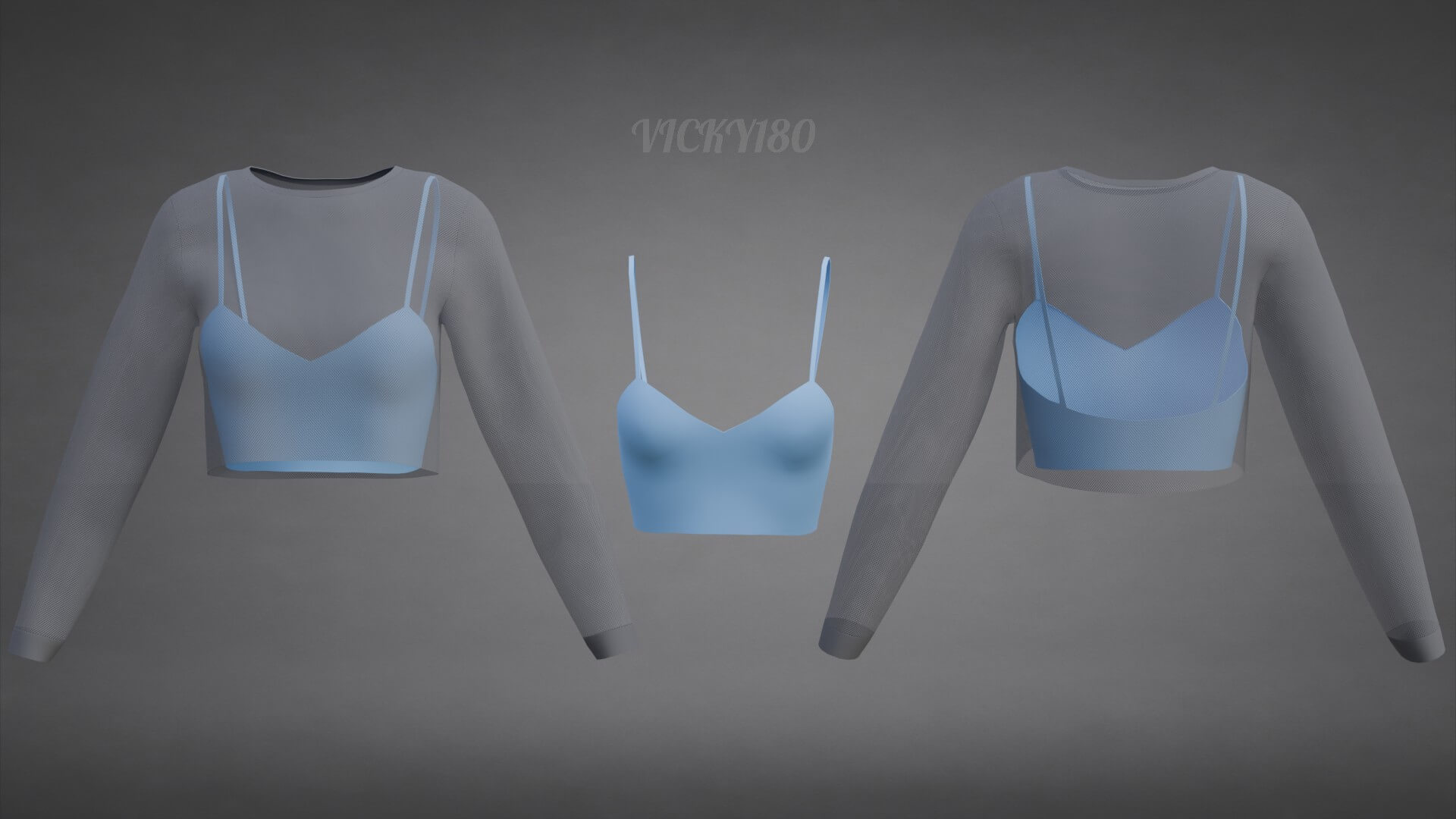 Two-Tone Mesh Crop Top & Cami Tank Top Sheer Clothing 3D Model