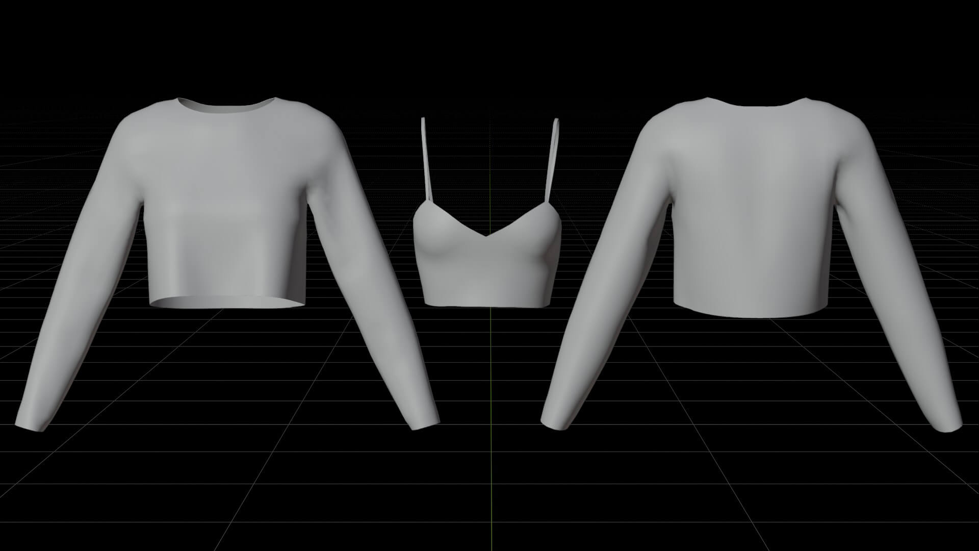 Two-Tone Mesh Crop Top & Cami Tank Top Sheer Clothing 3D Model