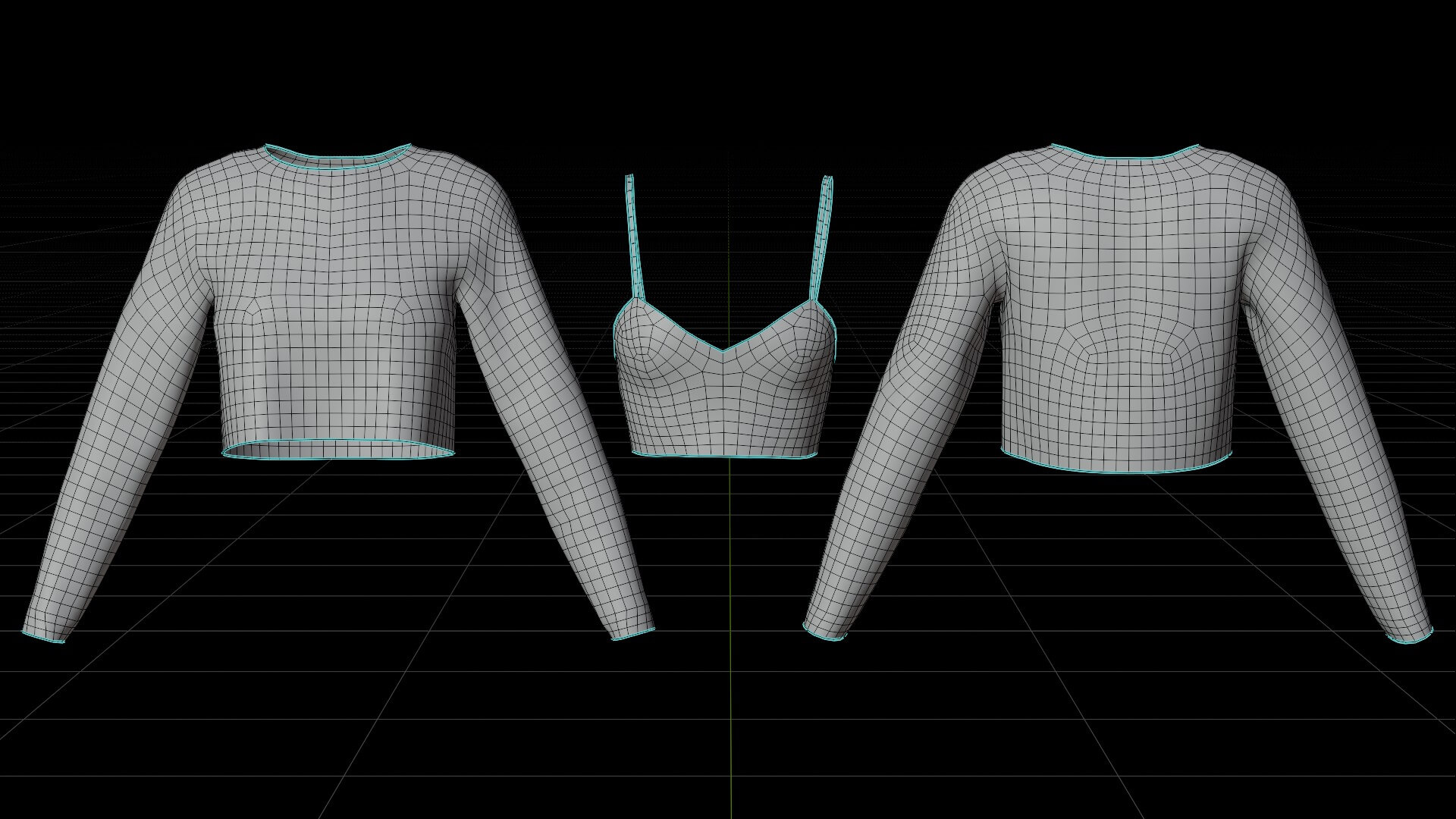 Two-Tone Mesh Crop Top & Cami Tank Top Sheer Clothing 3D Model