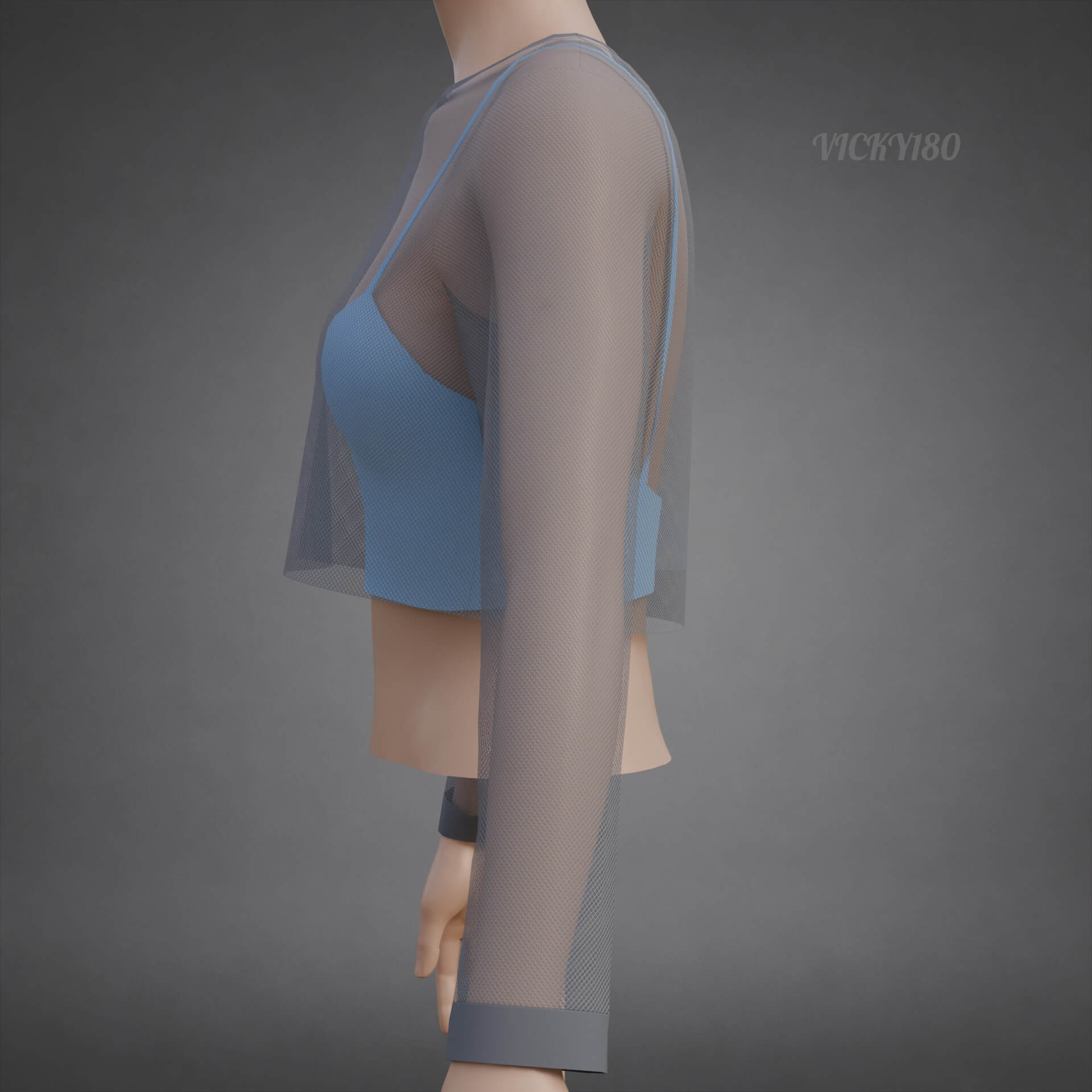Two-Tone Mesh Crop Top &amp Cami Tank Top Sheer Clothing 3D Model
