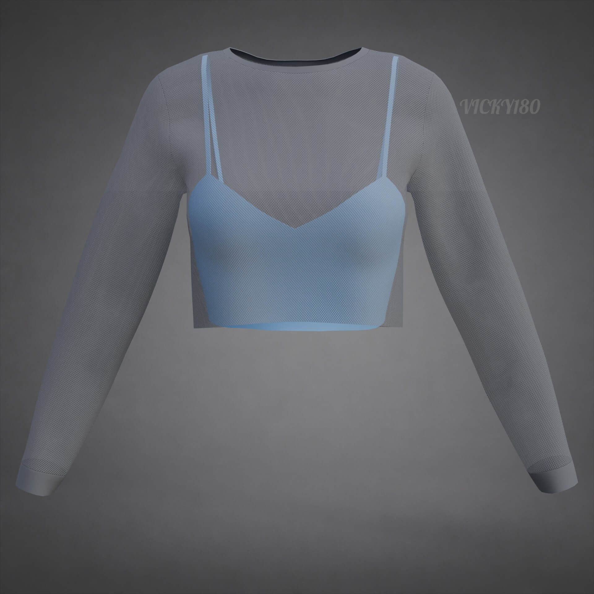 Two-Tone Mesh Crop Top &amp Cami Tank Top Sheer Clothing 3D Model