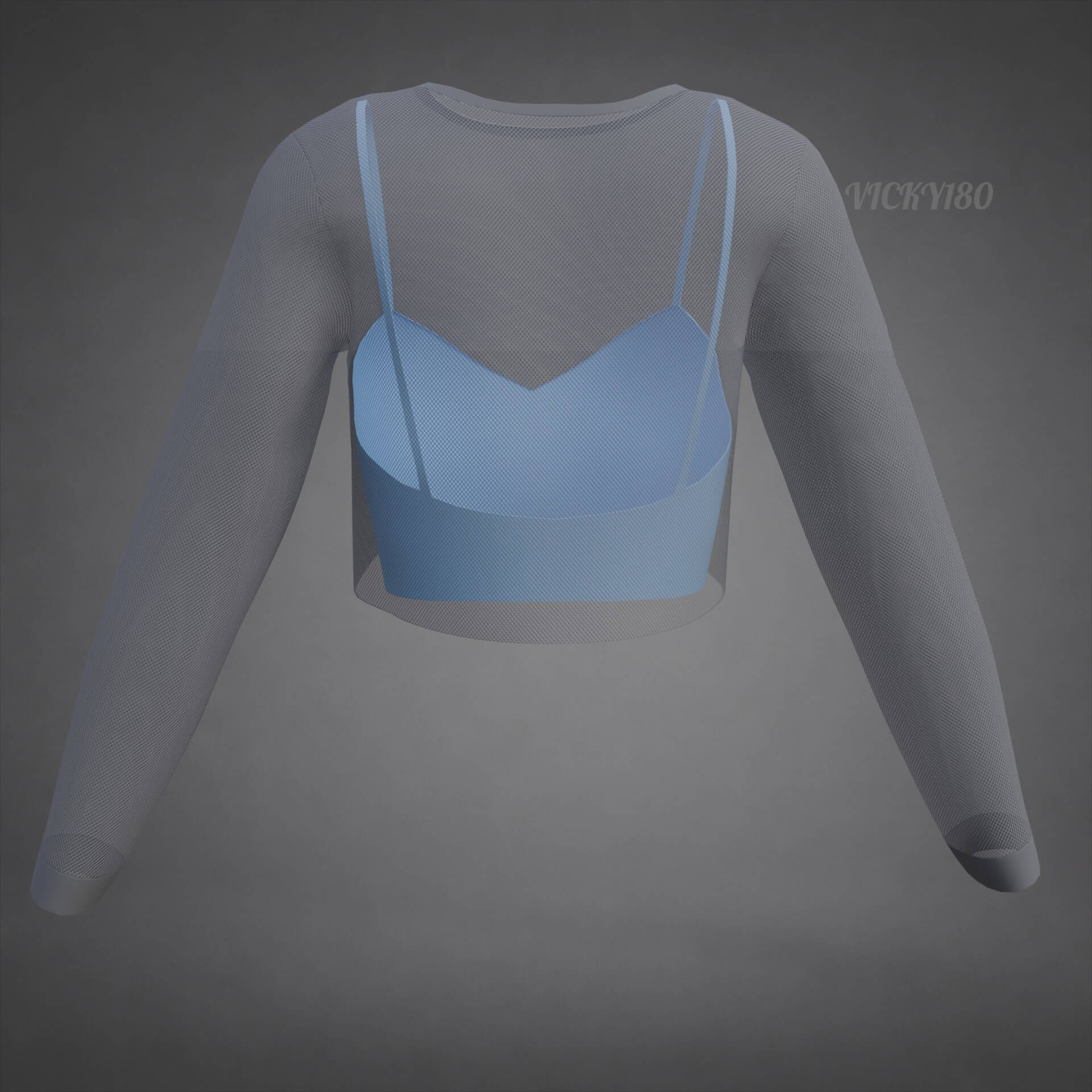 Two-Tone Mesh Crop Top & Cami Tank Top Sheer Clothing 3D Model