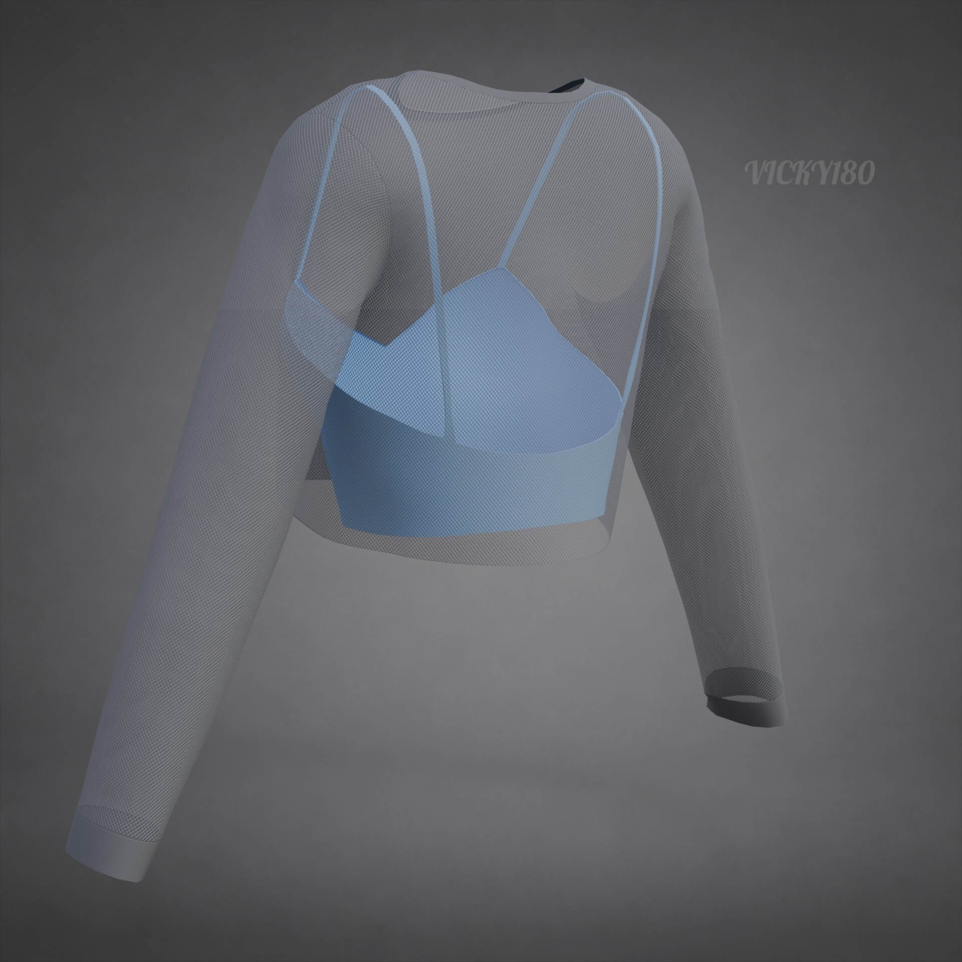 Two-Tone Mesh Crop Top &amp Cami Tank Top Sheer Clothing 3D Model