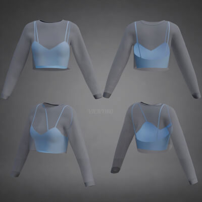 Two-Tone Mesh Crop Top & Cami Tank Top Sheer Clothing