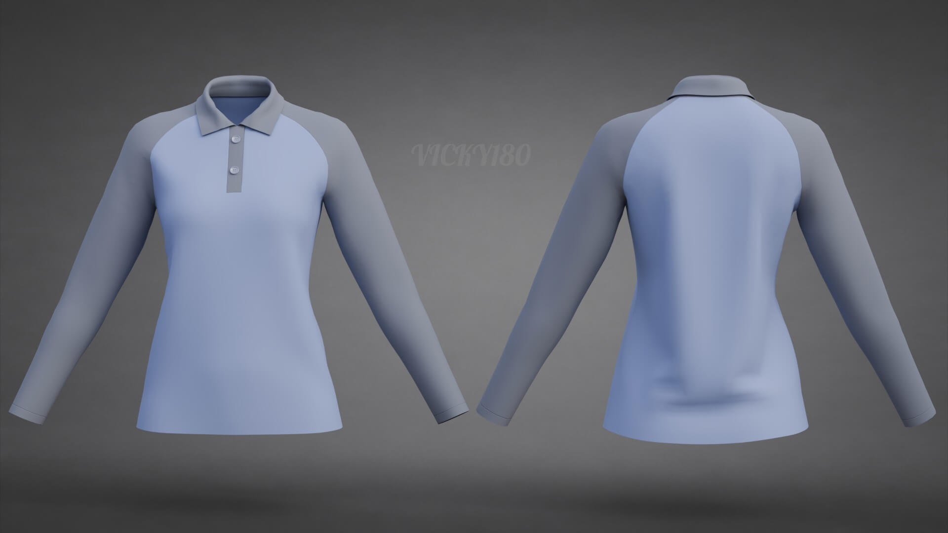 Two-Tone Raglan Polo Shirt - Female Long-Sleeve T-Shirt 3D Model