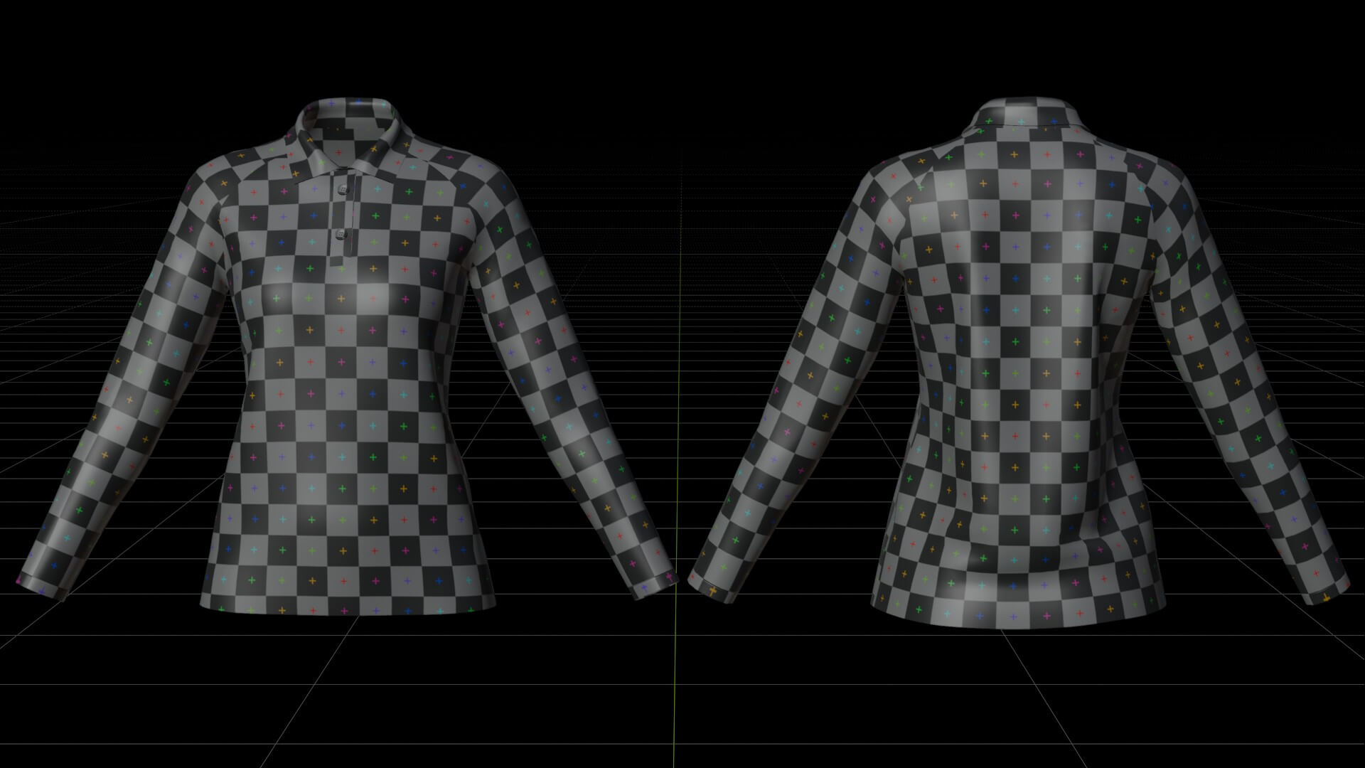 Two-Tone Raglan Polo Shirt - Female Long-Sleeve T-Shirt 3D Model