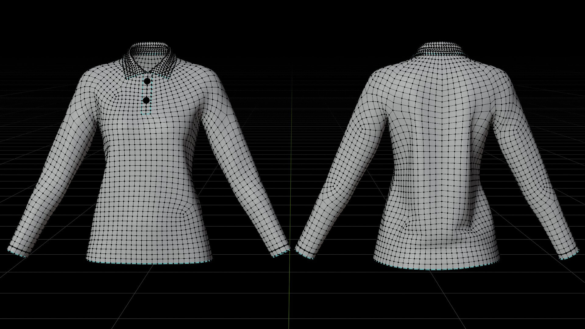 Two-Tone Raglan Polo Shirt - Female Long-Sleeve T-Shirt 3D Model