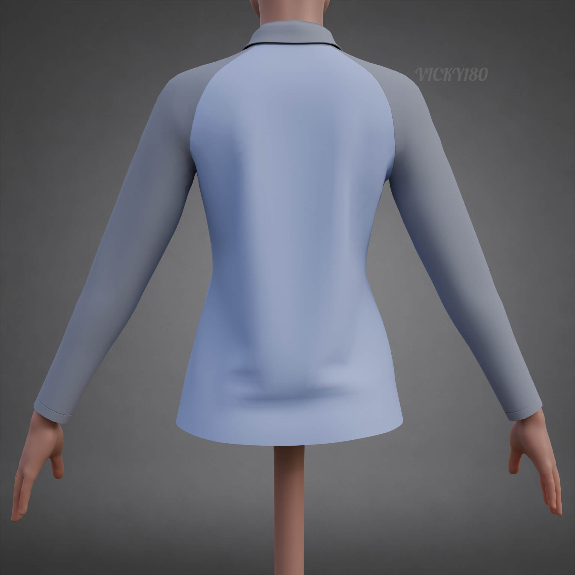 Two-Tone Raglan Polo Shirt - Female Long-Sleeve T-Shirt 3D Model