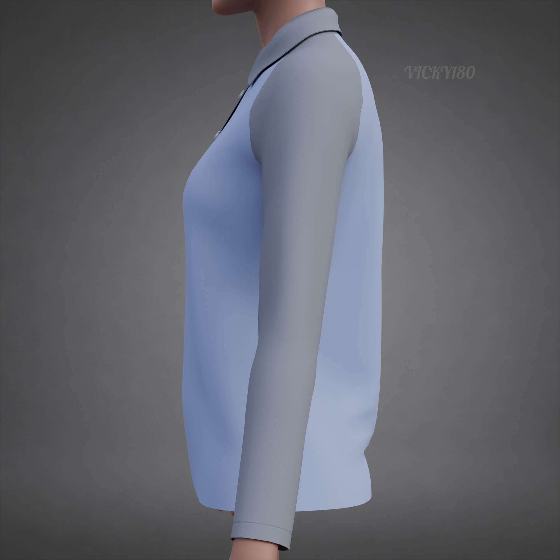 Two-Tone Raglan Polo Shirt - Female Long-Sleeve T-Shirt 3D Model