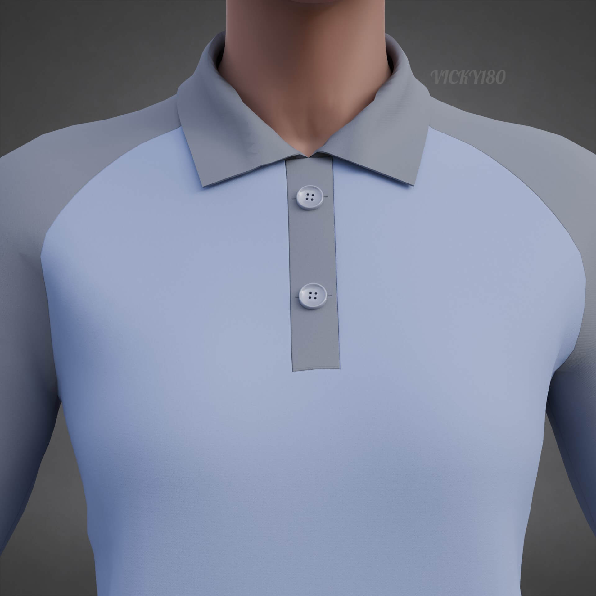 Two-Tone Raglan Polo Shirt - Female Long-Sleeve T-Shirt 3D Model