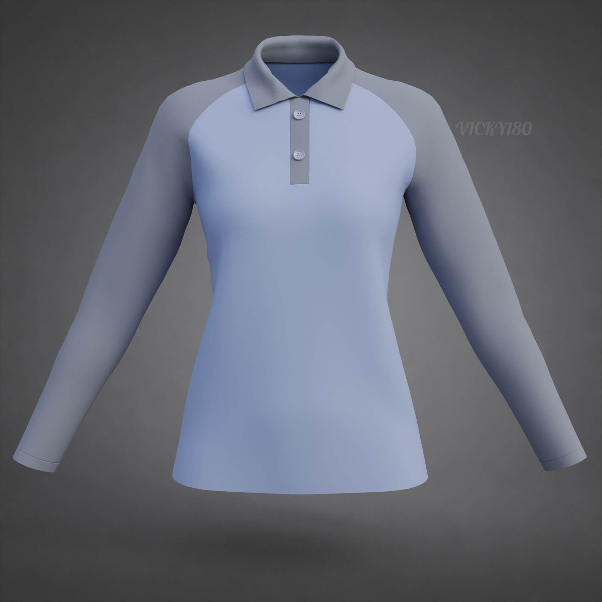 Two-Tone Raglan Polo Shirt - Female Long-Sleeve T-Shirt 3D Model