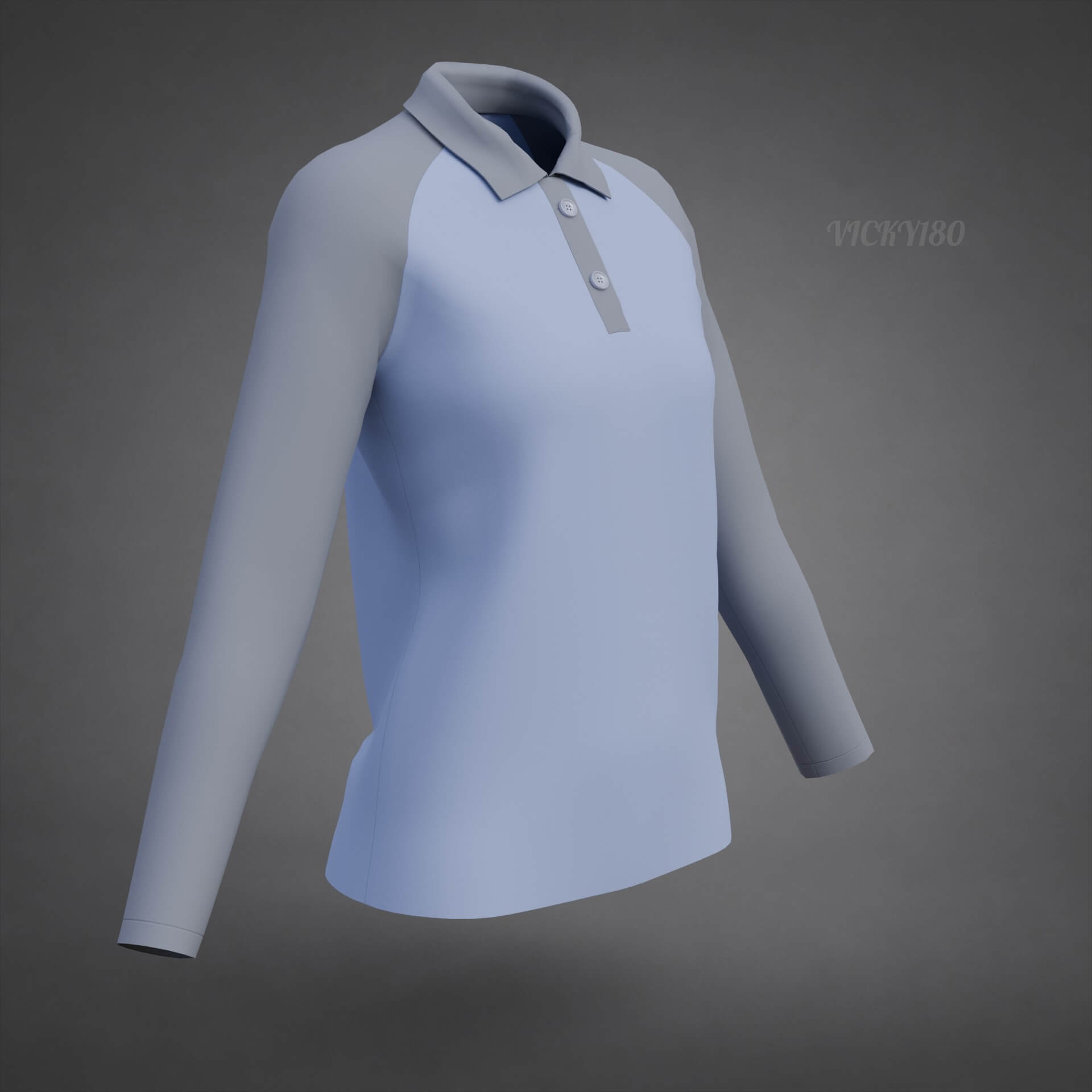 Two-Tone Raglan Polo Shirt - Female Long-Sleeve T-Shirt 3D Model