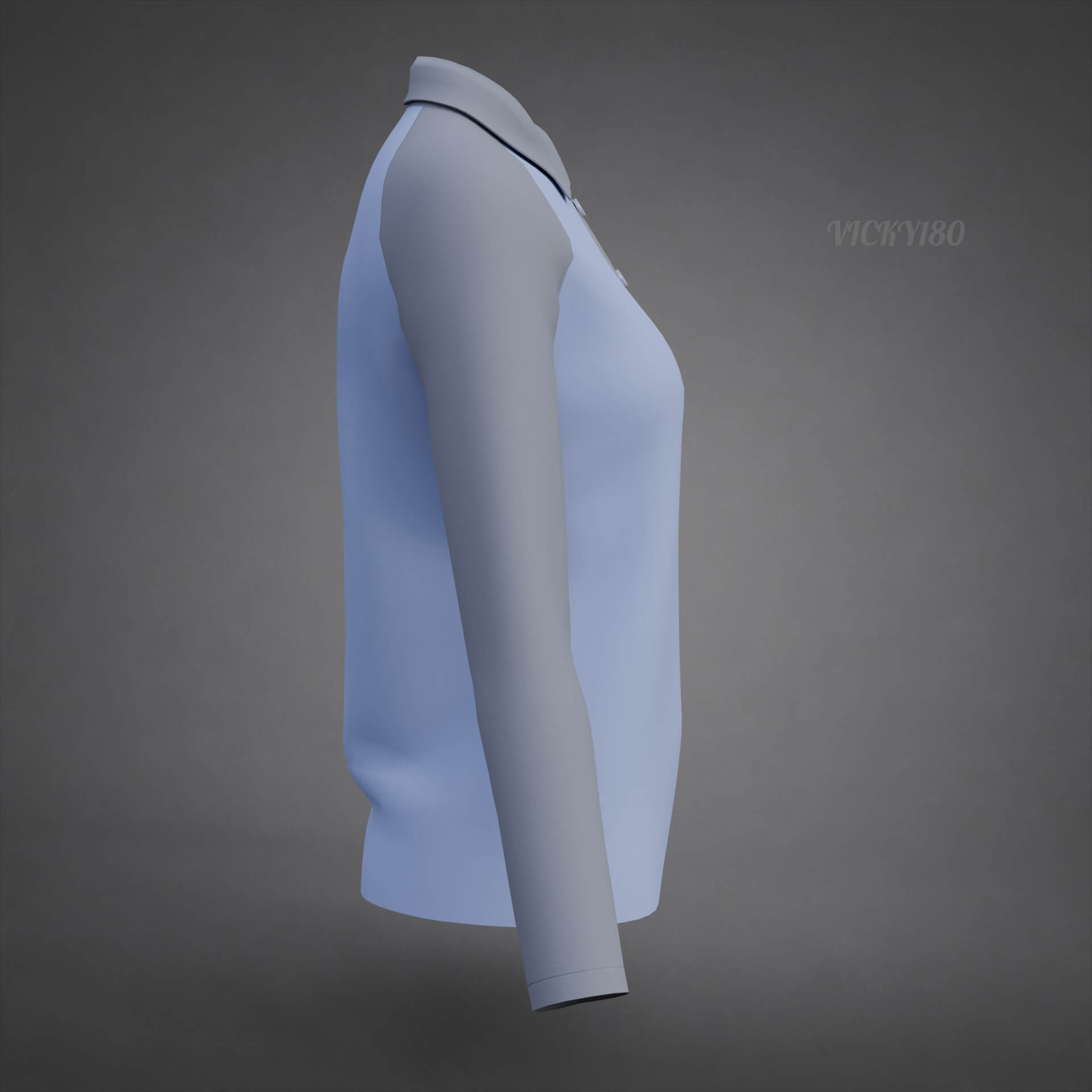 Two-Tone Raglan Polo Shirt - Female Long-Sleeve T-Shirt 3D Model