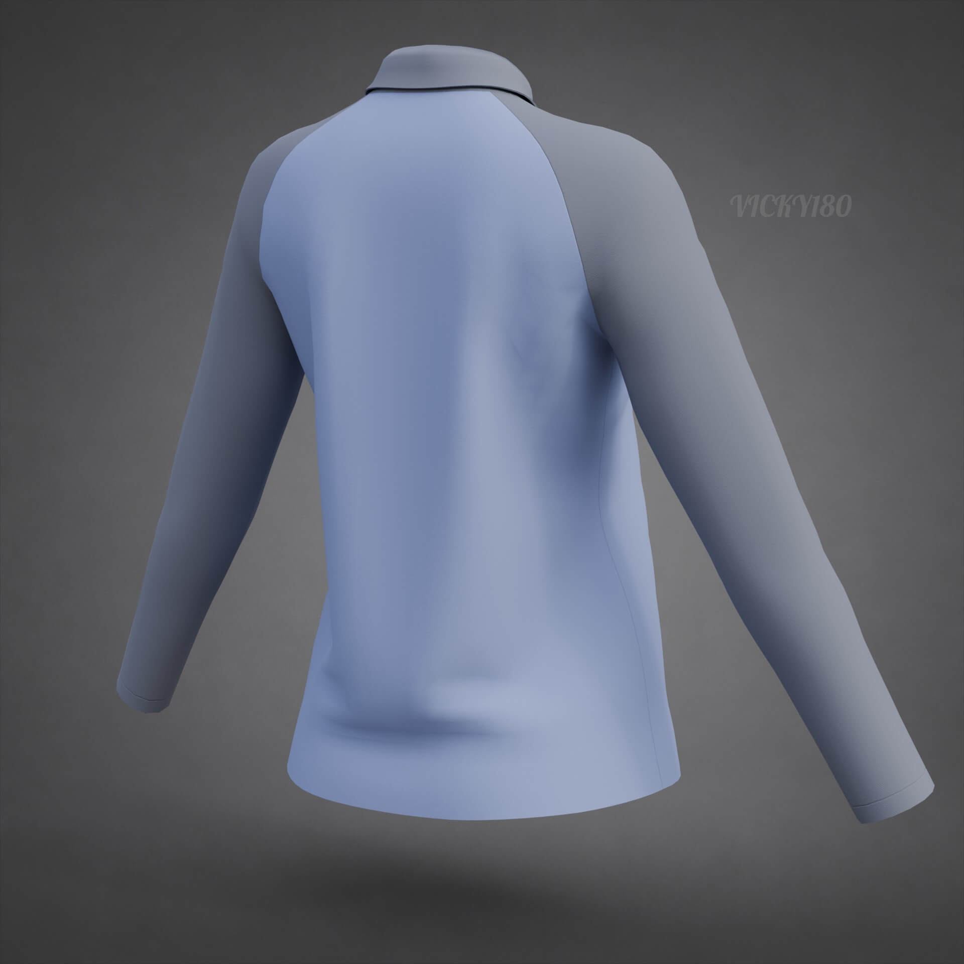 Two-Tone Raglan Polo Shirt - Female Long-Sleeve T-Shirt 3D Model