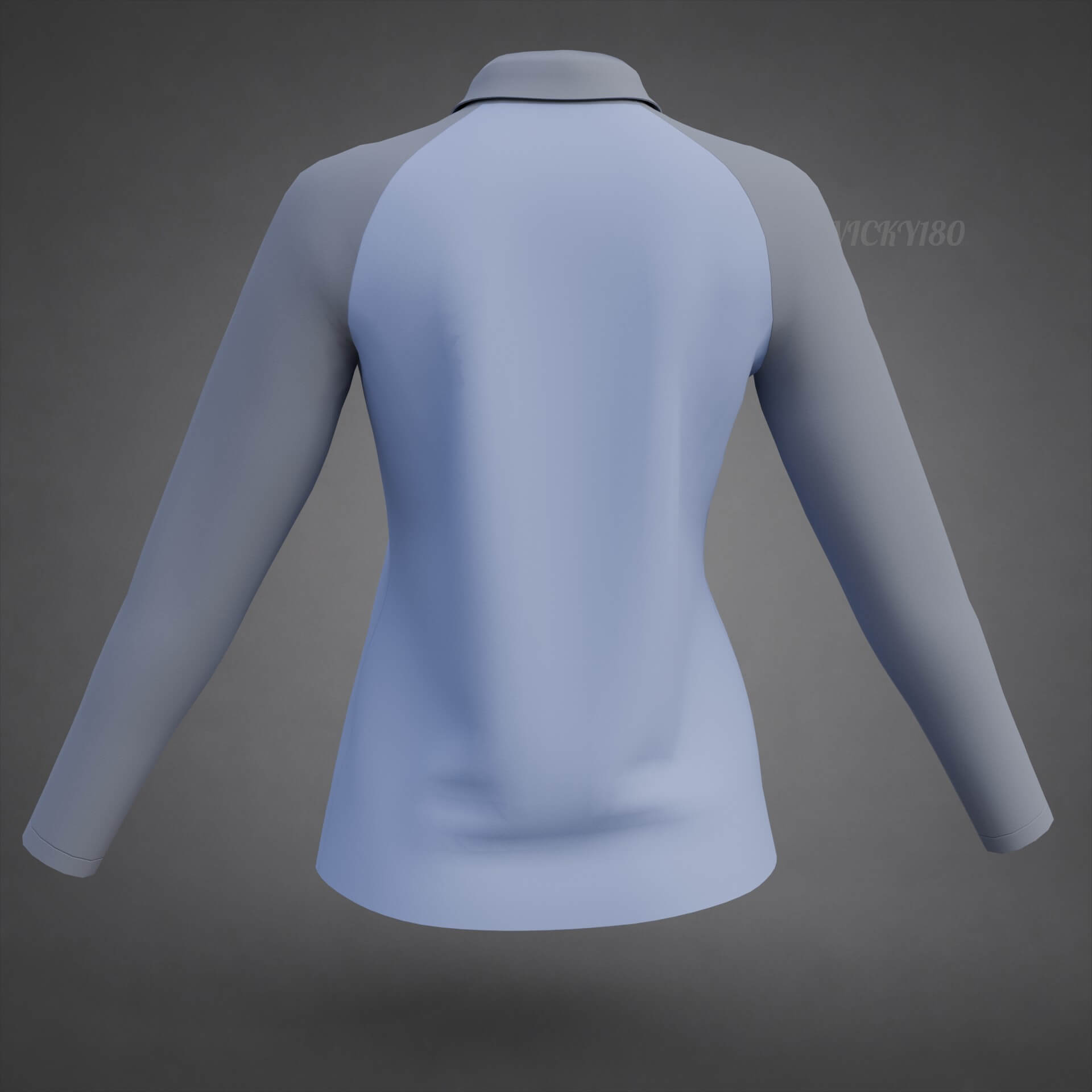 Two-Tone Raglan Polo Shirt - Female Long-Sleeve T-Shirt 3D Model