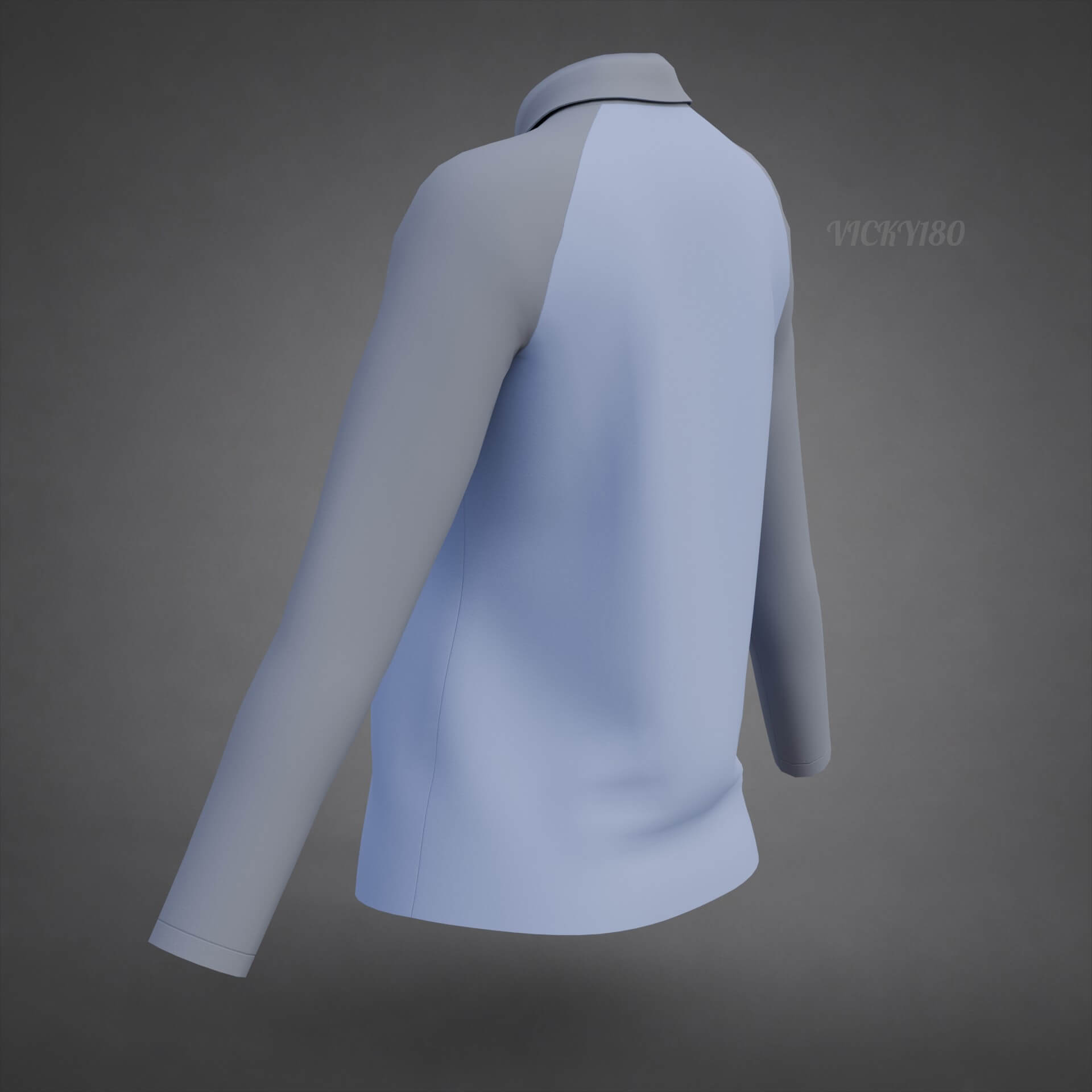 Two-Tone Raglan Polo Shirt - Female Long-Sleeve T-Shirt 3D Model