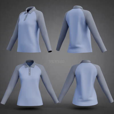 Two-Tone Raglan Polo Shirt - Female Long-Sleeve T-Shirt