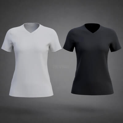 V-Neck Short Sleeve Low-Poly T-Shirt - White Black Textures