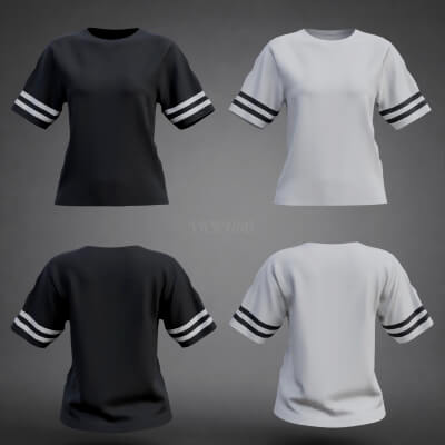 White and Black Sporty Striped T-Shirt - Low-poly Clothing