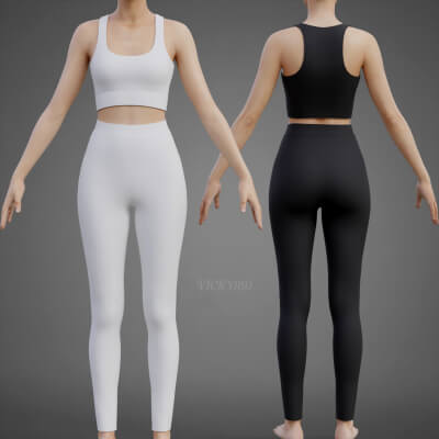 White and Black Yoga Outfit – Sports Bra Tank Top Leggings