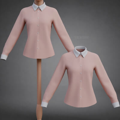 Women’s Button-Up Dress Shirt with Contrast Collar and Cuffs