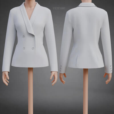 Women’s Double-Breasted Blazer - White Suit Jacket