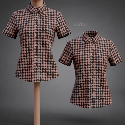 Women’s Houndstooth Short-Sleeve Button-Up Shirt Dress