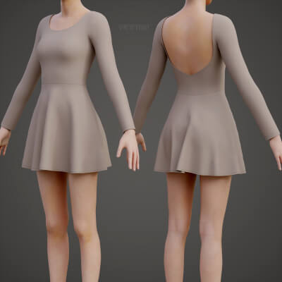 Women's Long Sleeve Open Back Skater Dress clothing Outfit