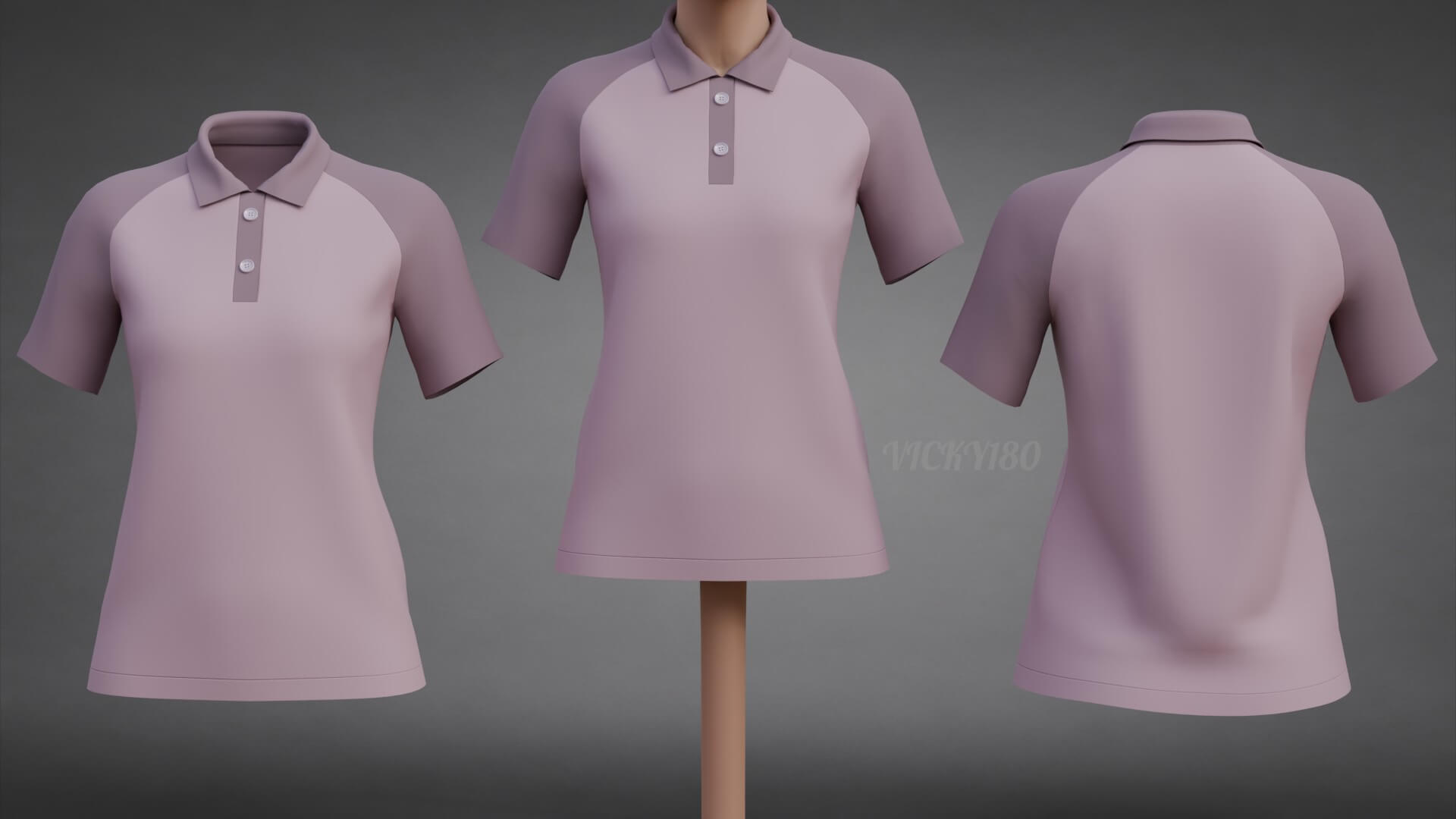 Women&rsquos Short-Sleeve Polo Shirt with Collar - Raglan T-Shirt 3D Model