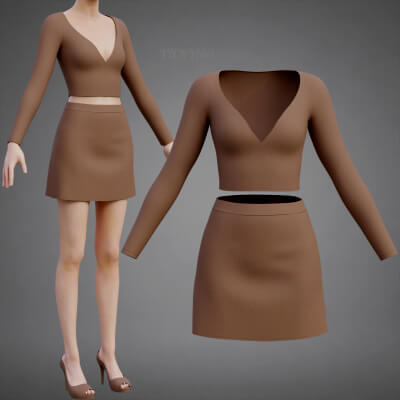 Women's Two-Piece Knitwear Outfit - Crop Top and Mini Skirt