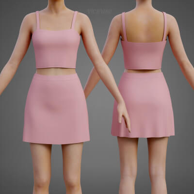 Women's Two-Piece Summer Outfit Set Crop Top Mini Skirt