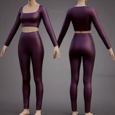 Women's Yoga Workout Set - Ribbed Crop Top & Leggings Ou