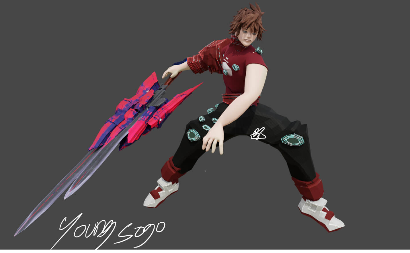 Crimson Tech Blade Meister Sogo Jenso 3D Render, Digital Artwork by vis_senryu