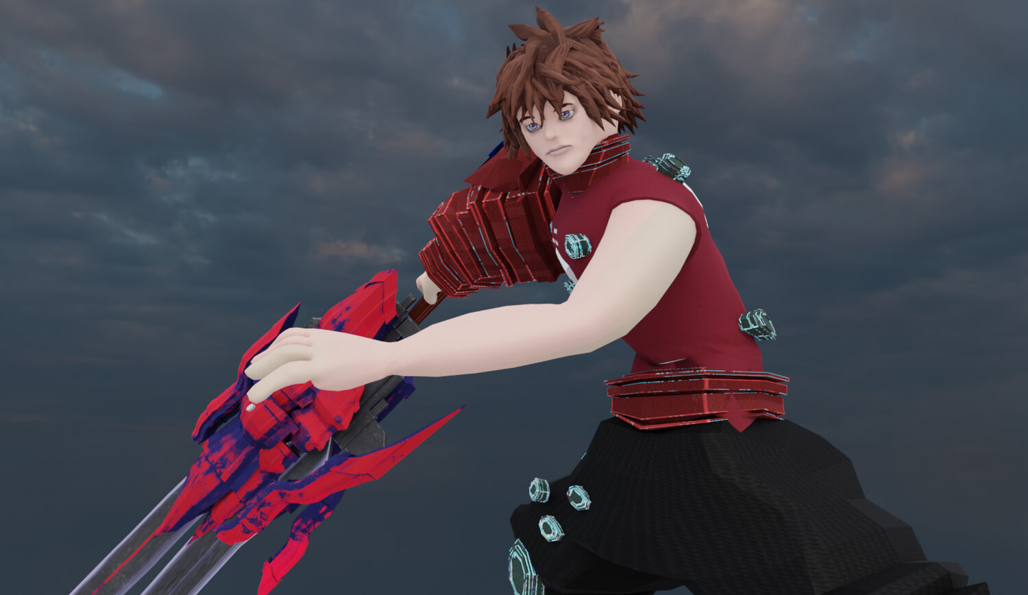 Crimson Tech Blade Meister Sogo Jenso 3D Render, Digital Artwork by vis_senryu