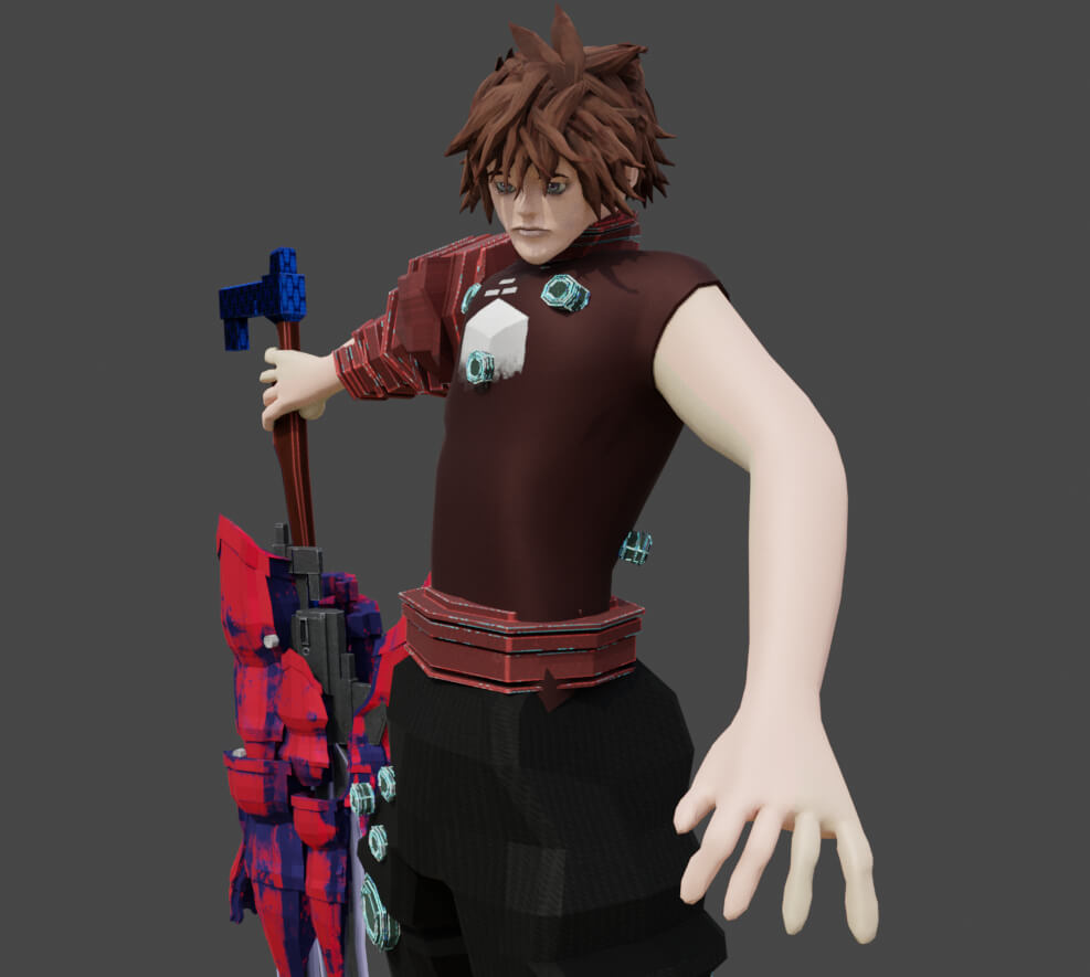 Crimson Tech Blade Meister Sogo Jenso 3D Render, Digital Artwork by vis_senryu