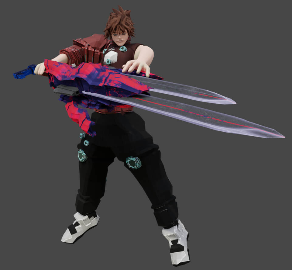Crimson Tech Blade Meister Sogo Jenso 3D Render, Digital Artwork by vis_senryu