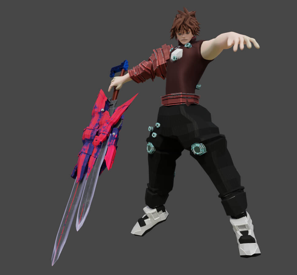 Crimson Tech Blade Meister Sogo Jenso 3D Render, Digital Artwork by vis_senryu