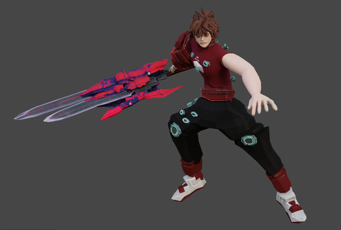 Crimson Tech Blade Meister Sogo Jenso 3D Render, Digital Artwork by vis_senryu