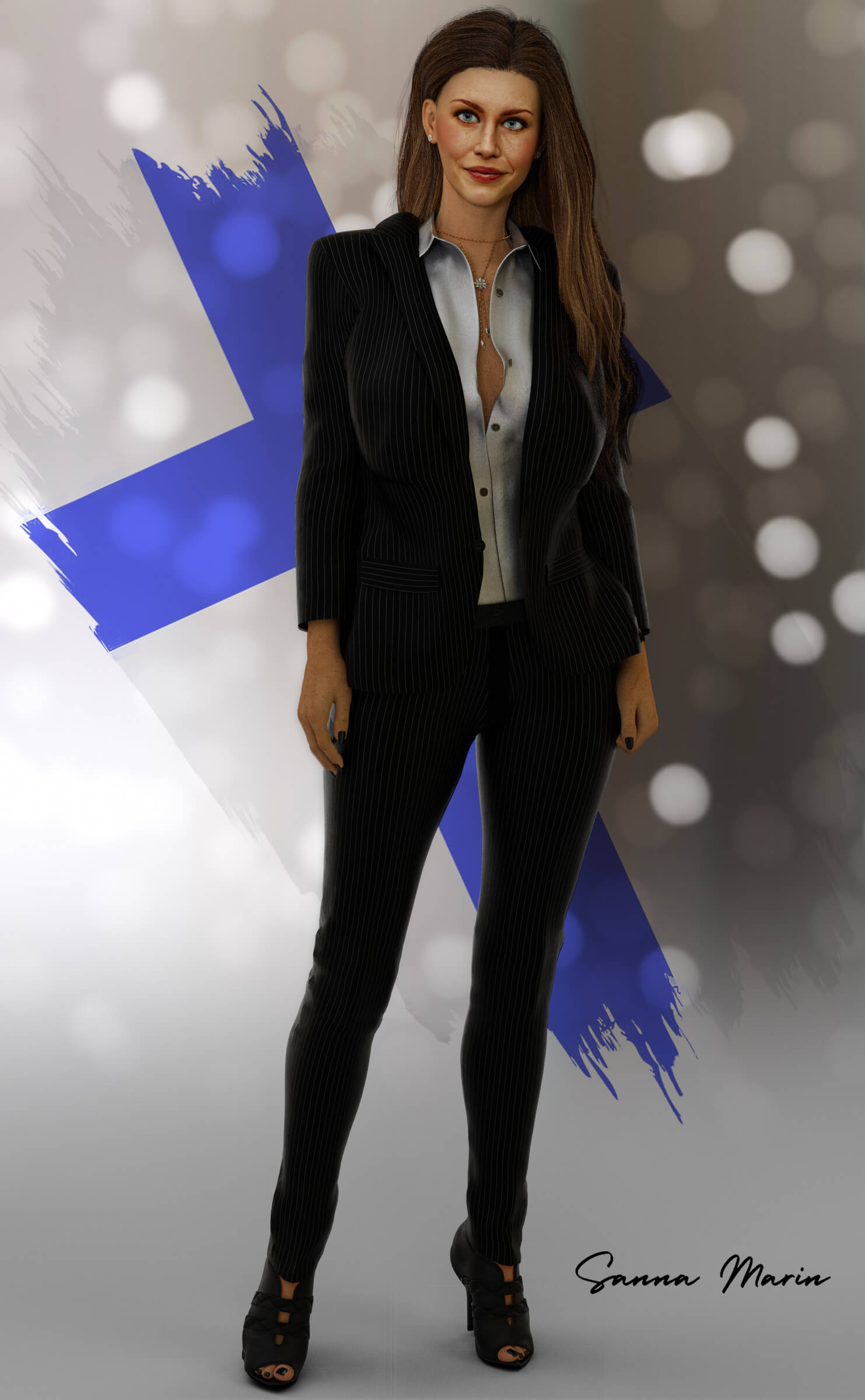 SANNA MARIN - The Finnish Prime Minister 3D Render, Digital Artwork by Voxxa