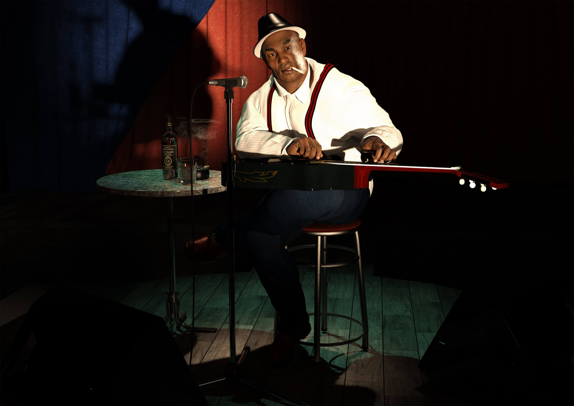 THE BLUES MAN 3D Render, Digital Artwork by Voxxa