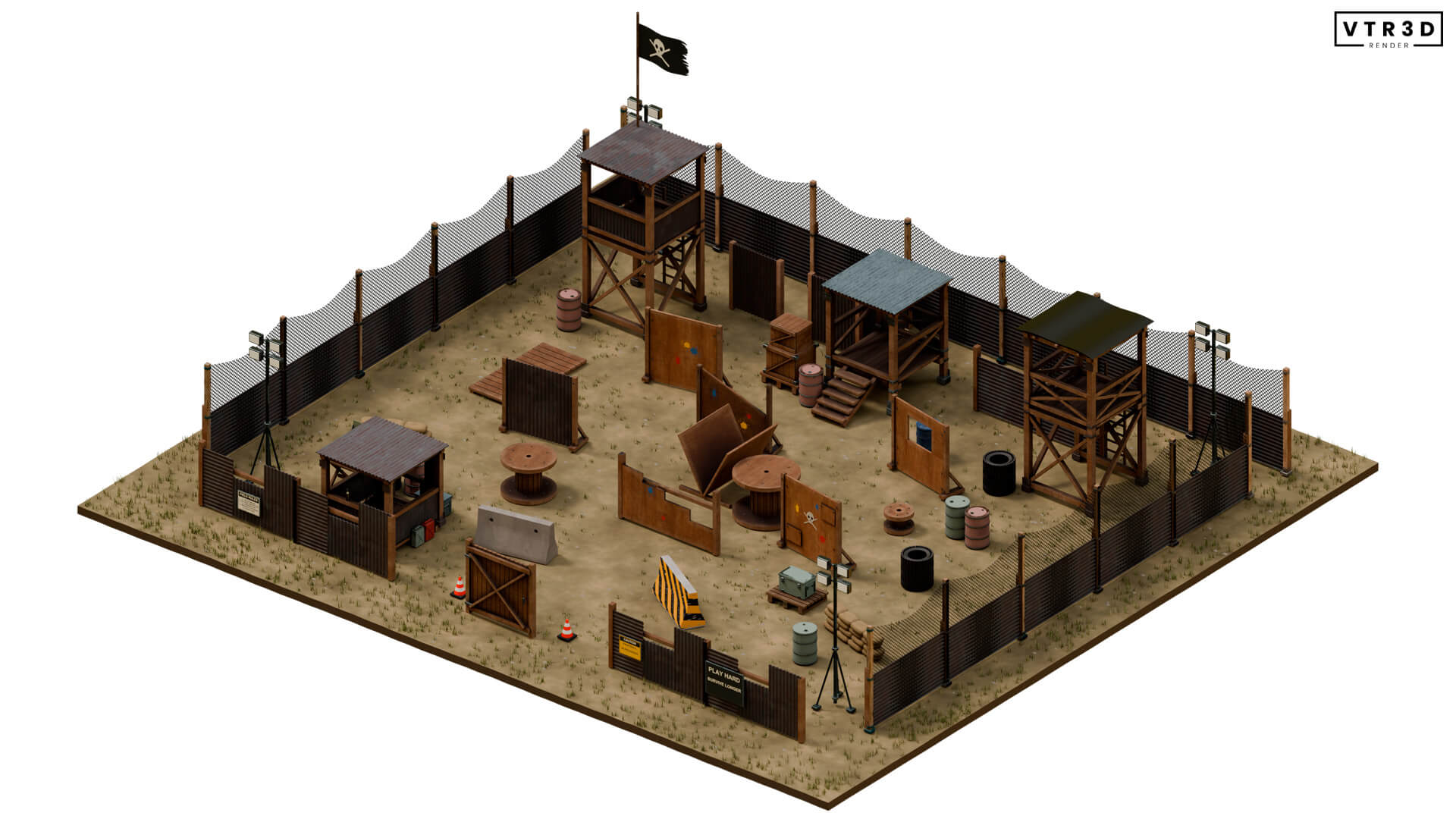 Paintball Field Modular Pack 74 Textured Environment Asset 3D Model