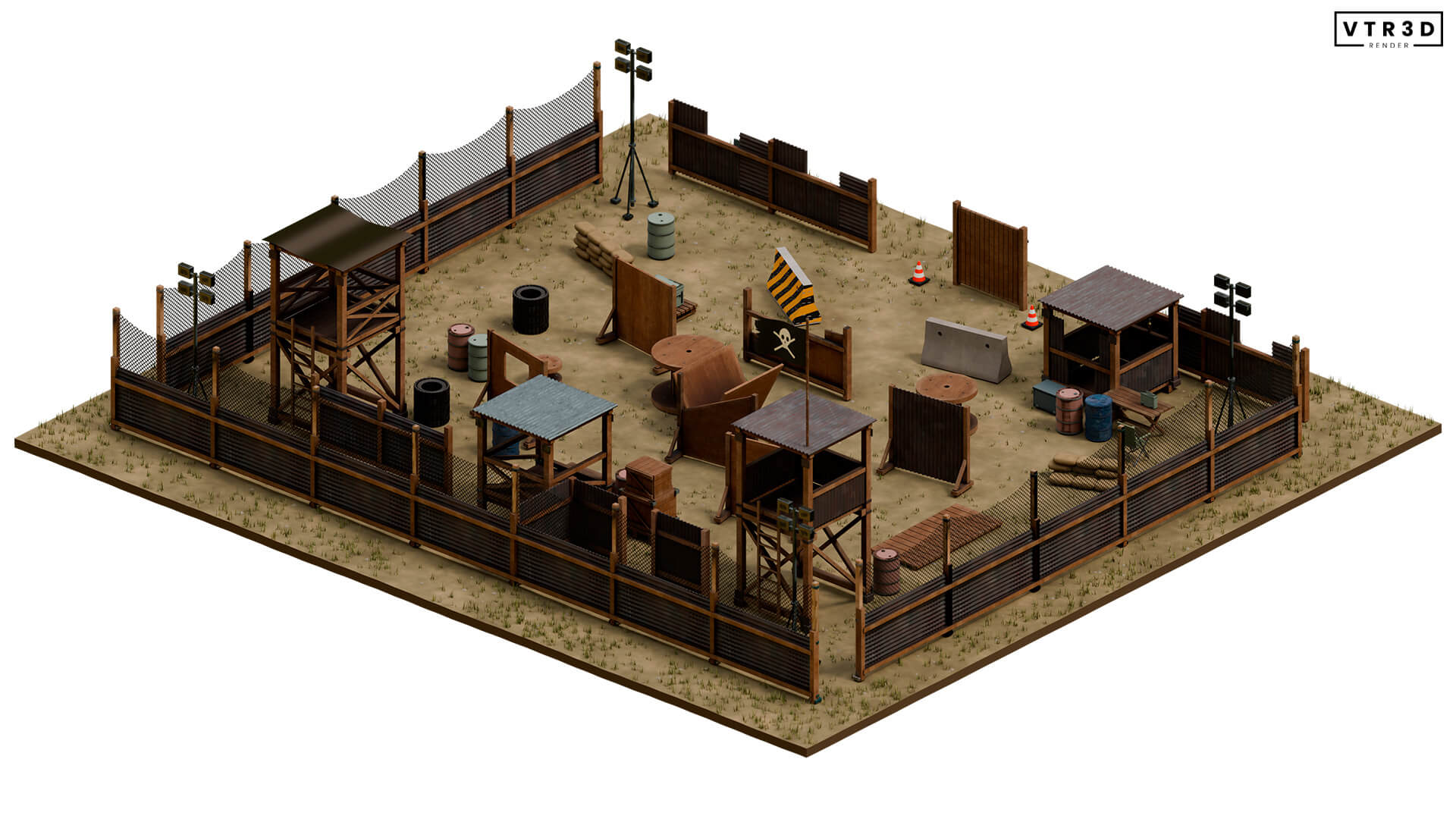 Paintball Field Modular Pack 74 Textured Environment Asset 3D Model