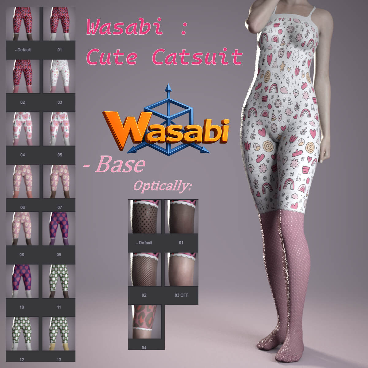 Wasabi Cute Catsuit for Genesis 8 Female and Genesis 9 3D Render, Digital Artwork by Wasabi