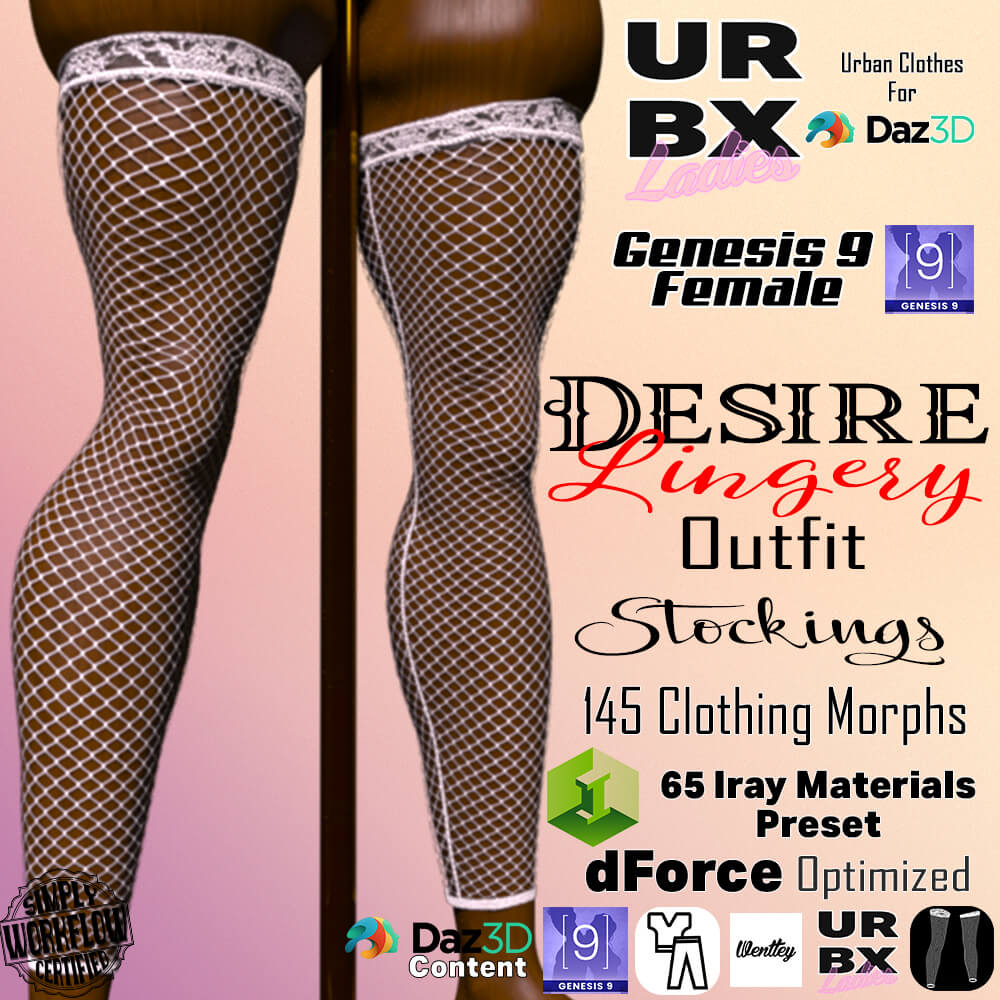 URBX Ladies-G8F/G9F-Desire Lingery Outfit-Stockings dForce Daz Content