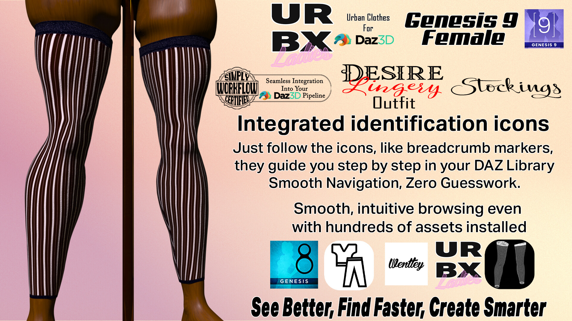 URBX Ladies-G8F/G9F-Desire Lingery Outfit-Stockings dForce Daz Content